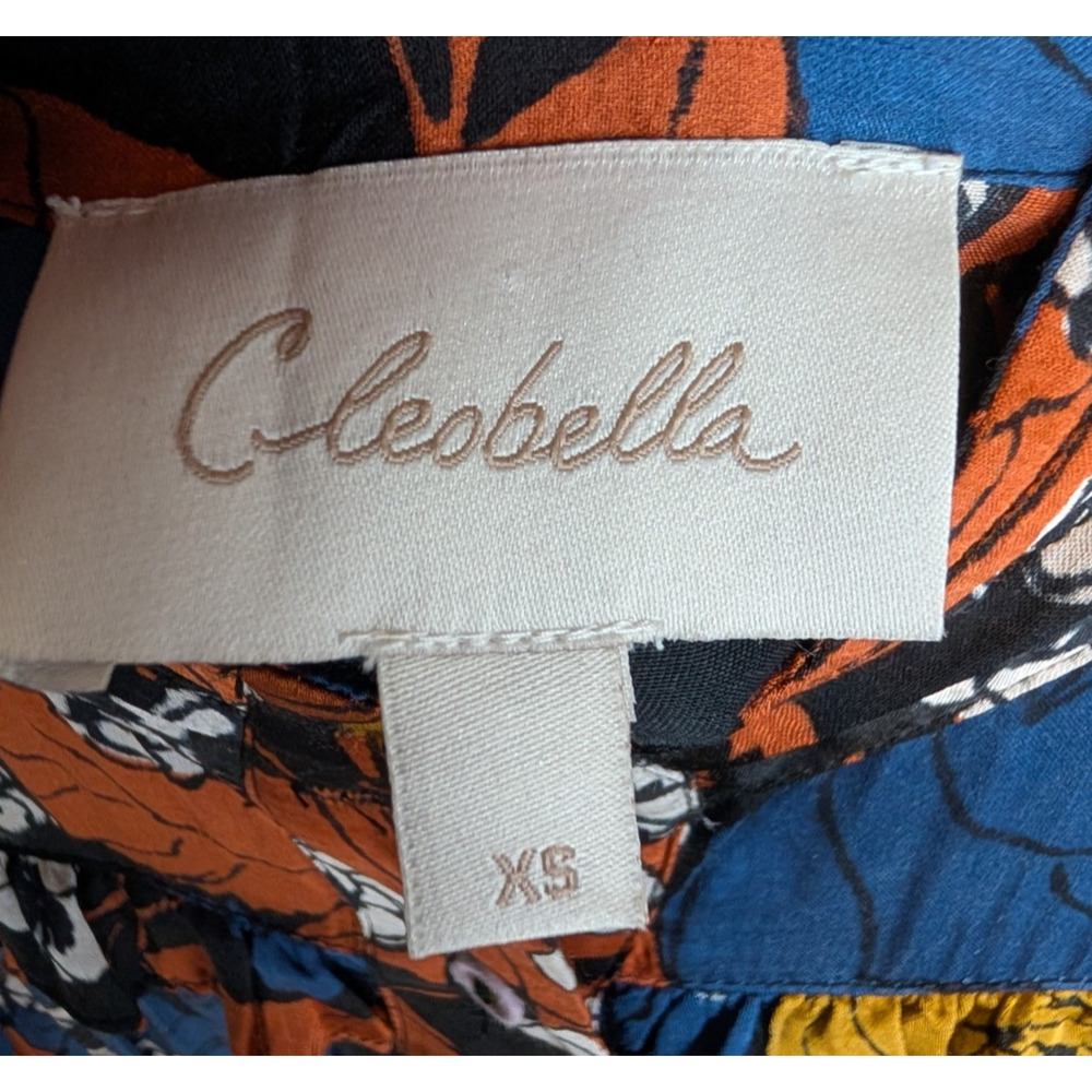 Cleobella Floral Mini Dress Womens XS Blue Orange Ruffle Tiered Boho Festival - Picture 11 of 15